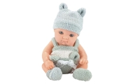 Lėlė kūdikis su antklode, baltais ir pilkais drabužėliais, kepurė 18 cm-Žaislai, Lėlės ir jų priedai, Lėlės-e-vaikas