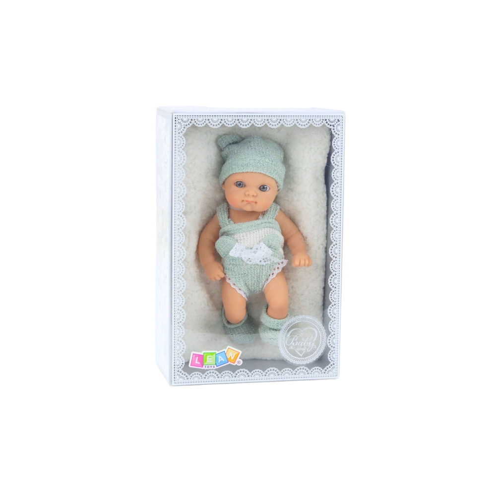 Lėlė kūdikis su antklode, baltais ir pilkais drabužėliais, kepurė 18 cm-Žaislai, Lėlės ir jų priedai, Lėlės-e-vaikas