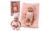 Lalka Bobas Niemowlak Z Kocykiem Biało-Różowe Ubranko Czapeczka 18 cm
