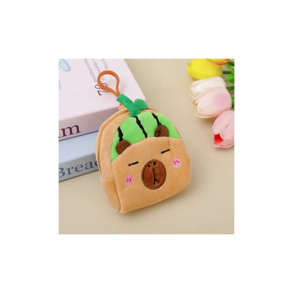 Pliušinė piniginė su raktų pakabuku Capybara arbūzo žalia 9,5 x 8 cm-Drabužiai ir aksesuarai, Aksesuarai, Rankinės, kuprinės, la
