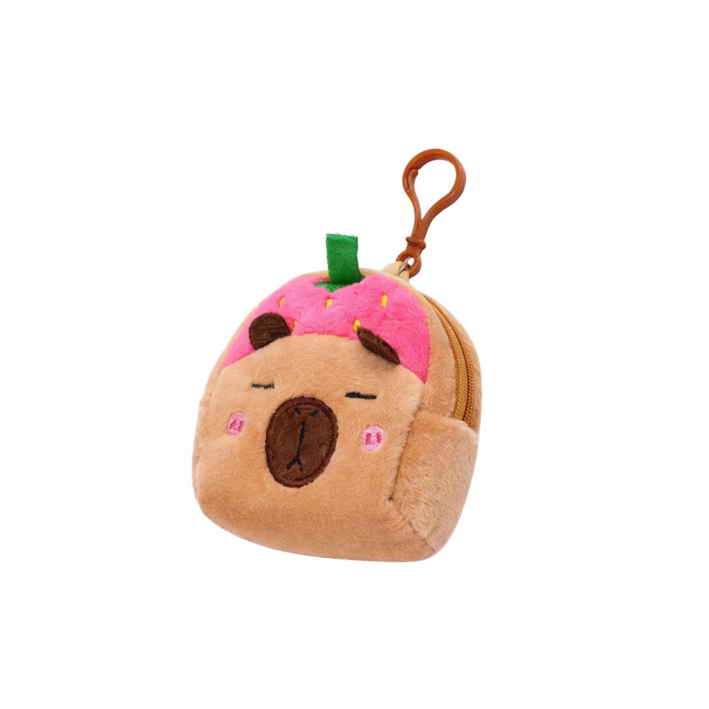 Pliušinė piniginė su raktų pakabuku Capybara Strawberry Pink 9,5 x 8 cm-Drabužiai ir aksesuarai, Aksesuarai, Rankinės, kuprinės,