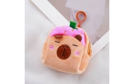 Pliušinė piniginė su raktų pakabuku Capybara Strawberry Pink 9,5 x 8 cm-Drabužiai ir aksesuarai, Aksesuarai, Rankinės, kuprinės,