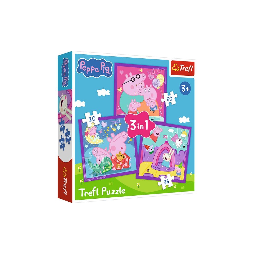 Puzzle - 3w1 (20, 36, 50) - Zwyczaje świnki Peppy - Świnka Peppa - Trefl 34893