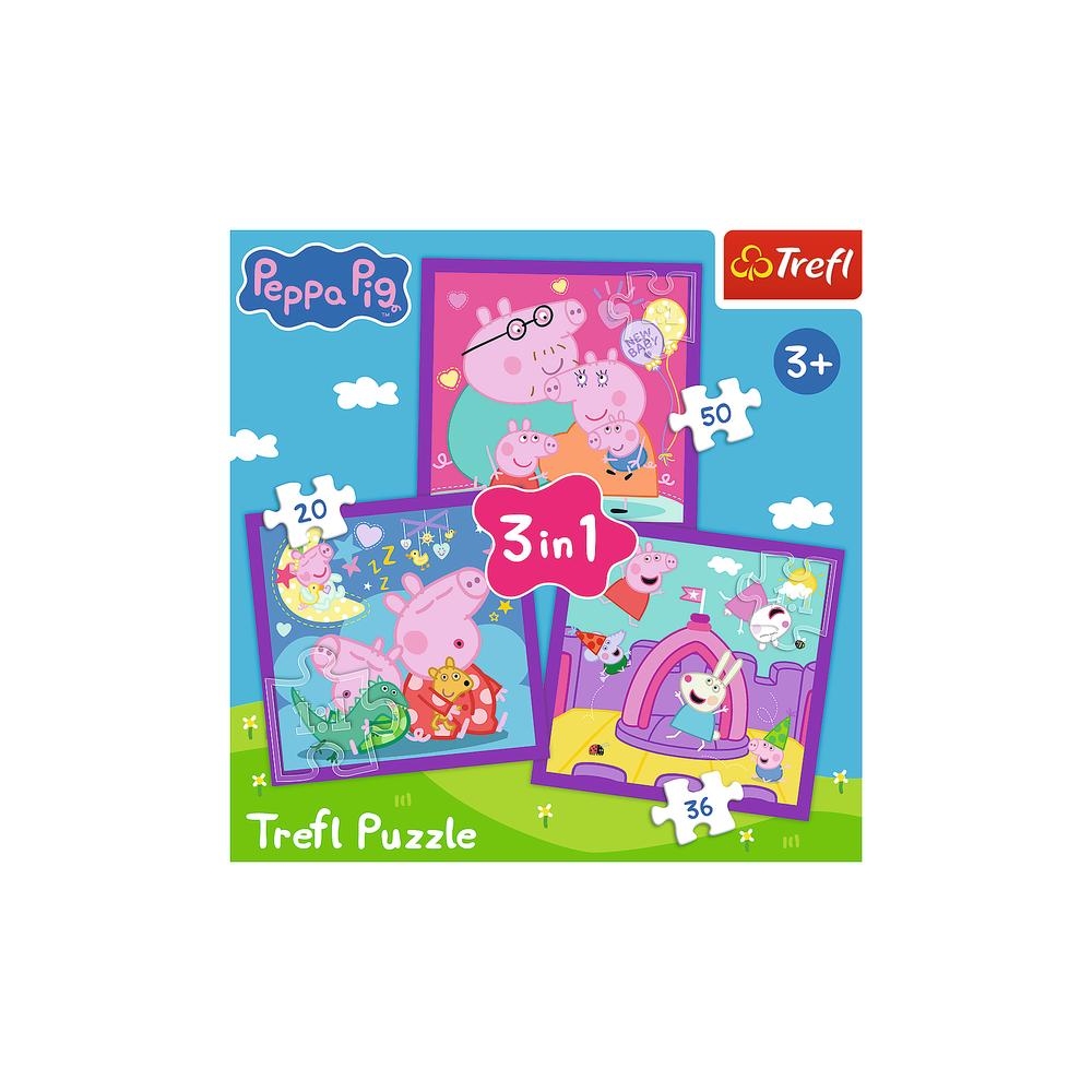 Puzzle - 3w1 (20, 36, 50) - Zwyczaje świnki Peppy - Świnka Peppa - Trefl 34893