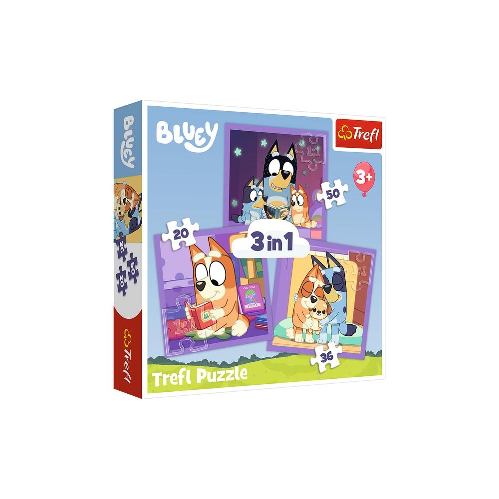 Dėlionė – 3-in-1 (20, 36, 50) – Susipažink su Bluey – Trefl 34895-Žaislai, Dėlionės, Dėlionės iki 500 detalių-e-vaikas