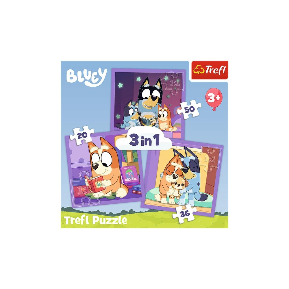 Dėlionė – 3-in-1 (20, 36, 50) – Susipažink su Bluey – Trefl 34895-Žaislai, Dėlionės, Dėlionės iki 500 detalių-e-vaikas