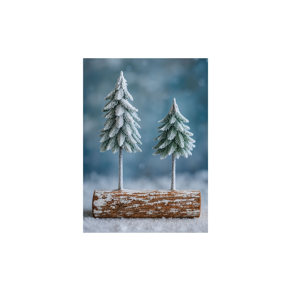 Snieguotų Kalėdų eglučių ant kamieno dekoracija 34 x 28 cm