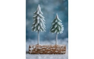 Dekoracja Kompozycja Świąteczna Choinki Na Pniu Pokryte Śniegiem 34 x 28 cm