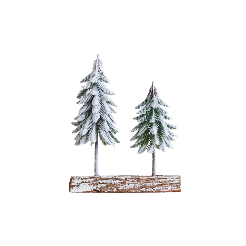 Snieguotų Kalėdų eglučių ant kamieno dekoracija 34 x 28 cm