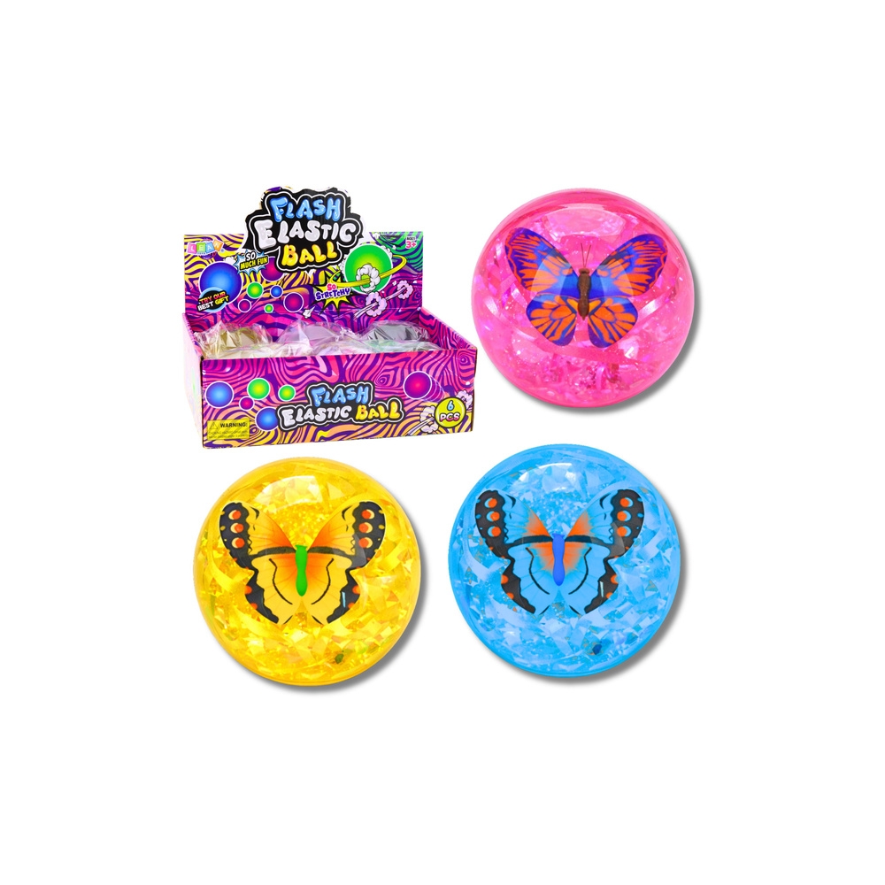 Elastyczna Piłka Do Odbijania Z Kauczuku Konfetti Motyl Świeci Mix 9 cm