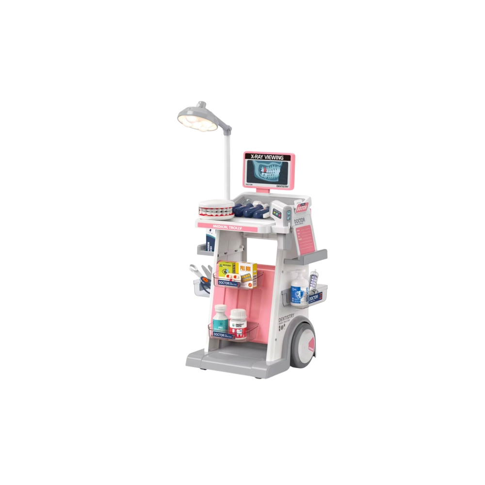 Zestaw Doktor Dentysta Wózek Medyczny Światła Różowy 26 el.
