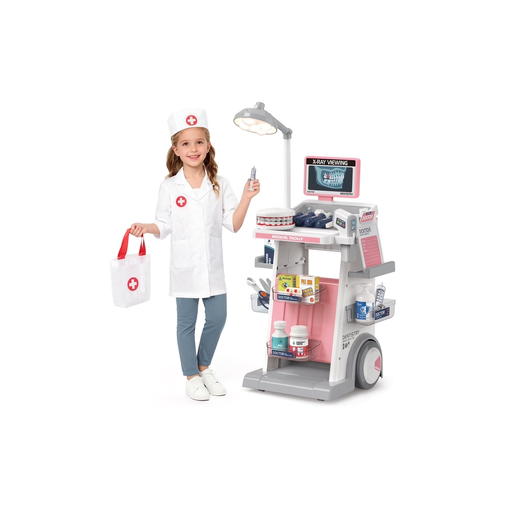Zestaw Doktor Dentysta Wózek Medyczny Światła Różowy 26 el.
