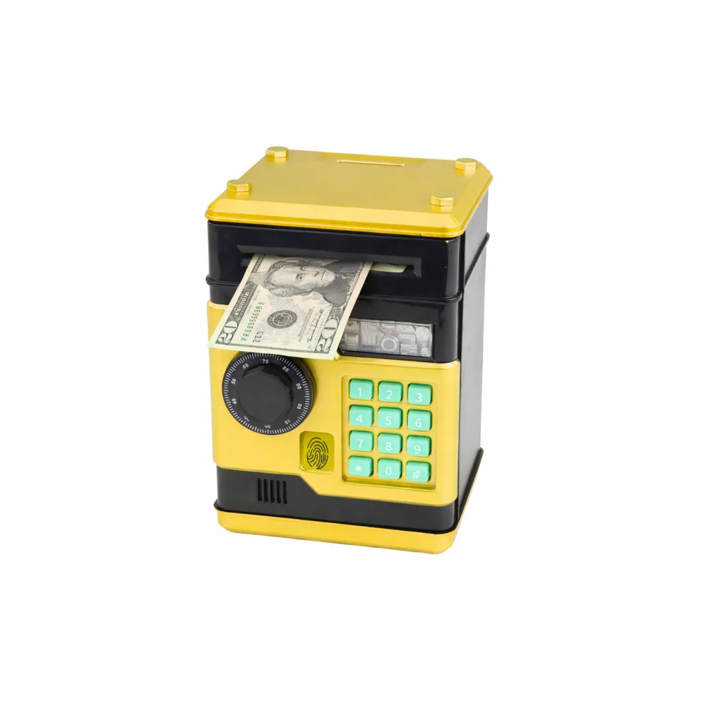 Bankomatas Elektroninė taupyklė Šviesos garsai Garsai PIN kodas Auksinis-Dovanoms, Taupyklės-e-vaikas