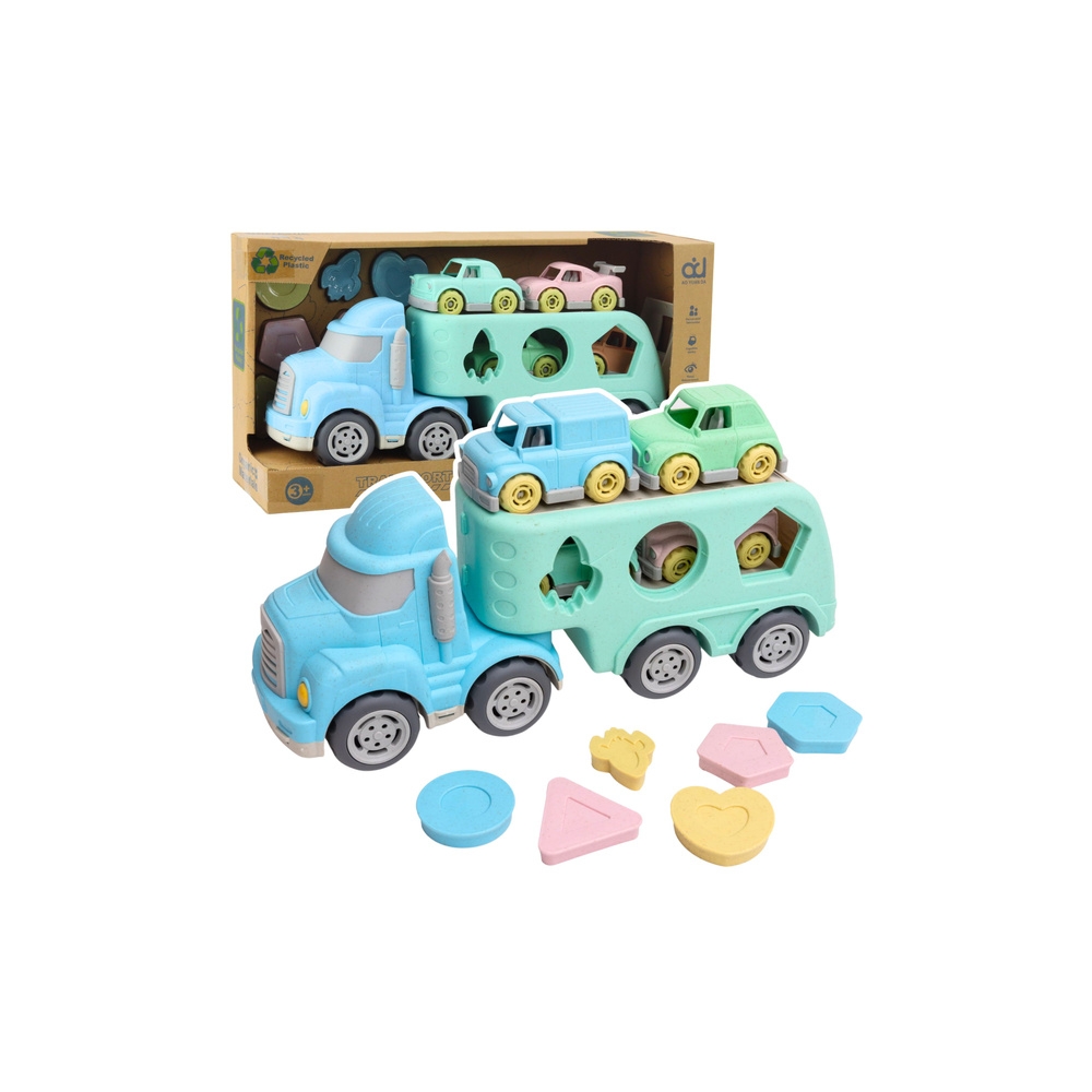 Ciężarówka Laweta Sorter Edukacyjny Z Autkami Klocki Pastelowa BIO Plastik