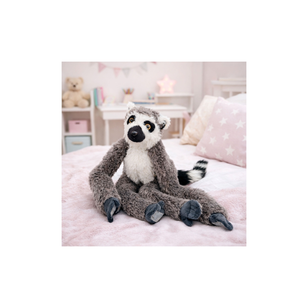 Pliušinis žaislas Lemūras su velcro juostelėmis pakabinimui 35 cm, pilkas-Žaislai, Minkšti žaislai-e-vaikas