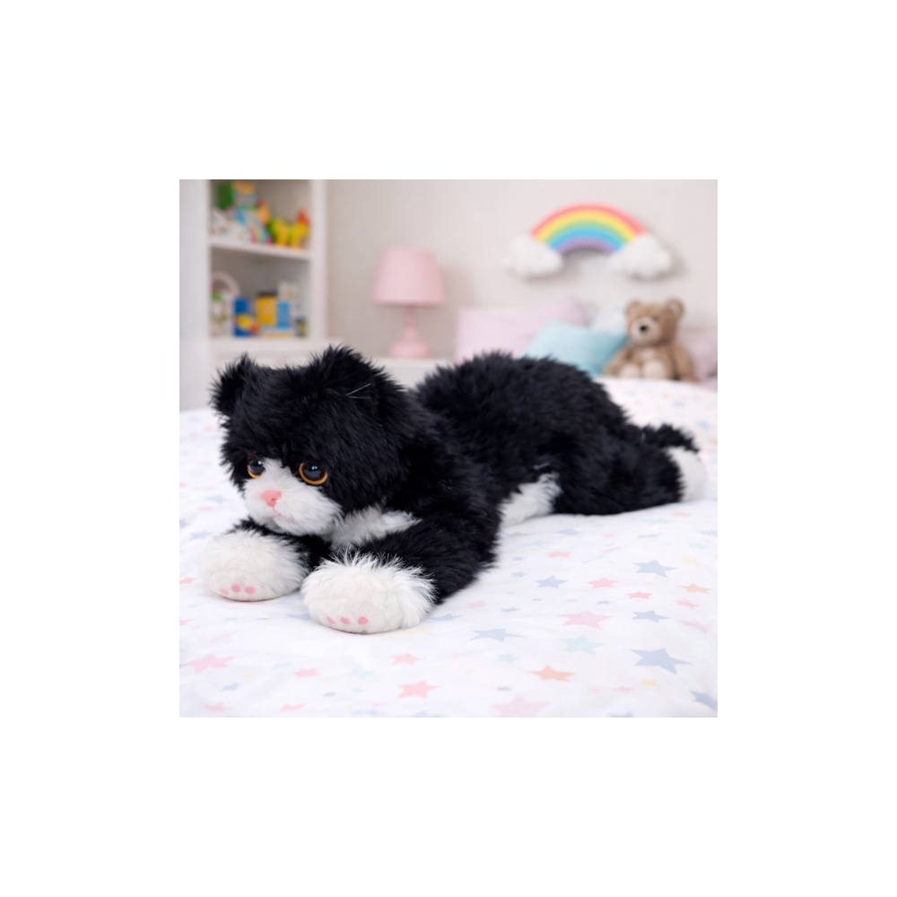 Pluszowa Maskotka Przytulanka Kotek Leżący Biało-Czarny 38 cm
