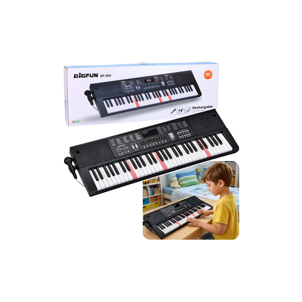Elektrinė pianino klaviatūra su mikrofonu, 200 garsų, 61 klavišas, 78 cm-Žaislai, Muzikiniai-e-vaikas