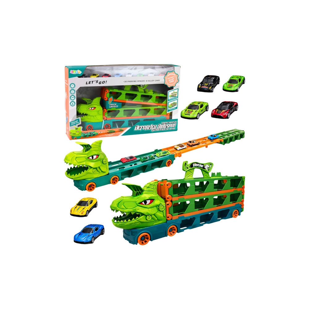 Ciężarówka Dinozaur z Resorakami Tor Dla Autek Transporter Wyrzutnia 4w1