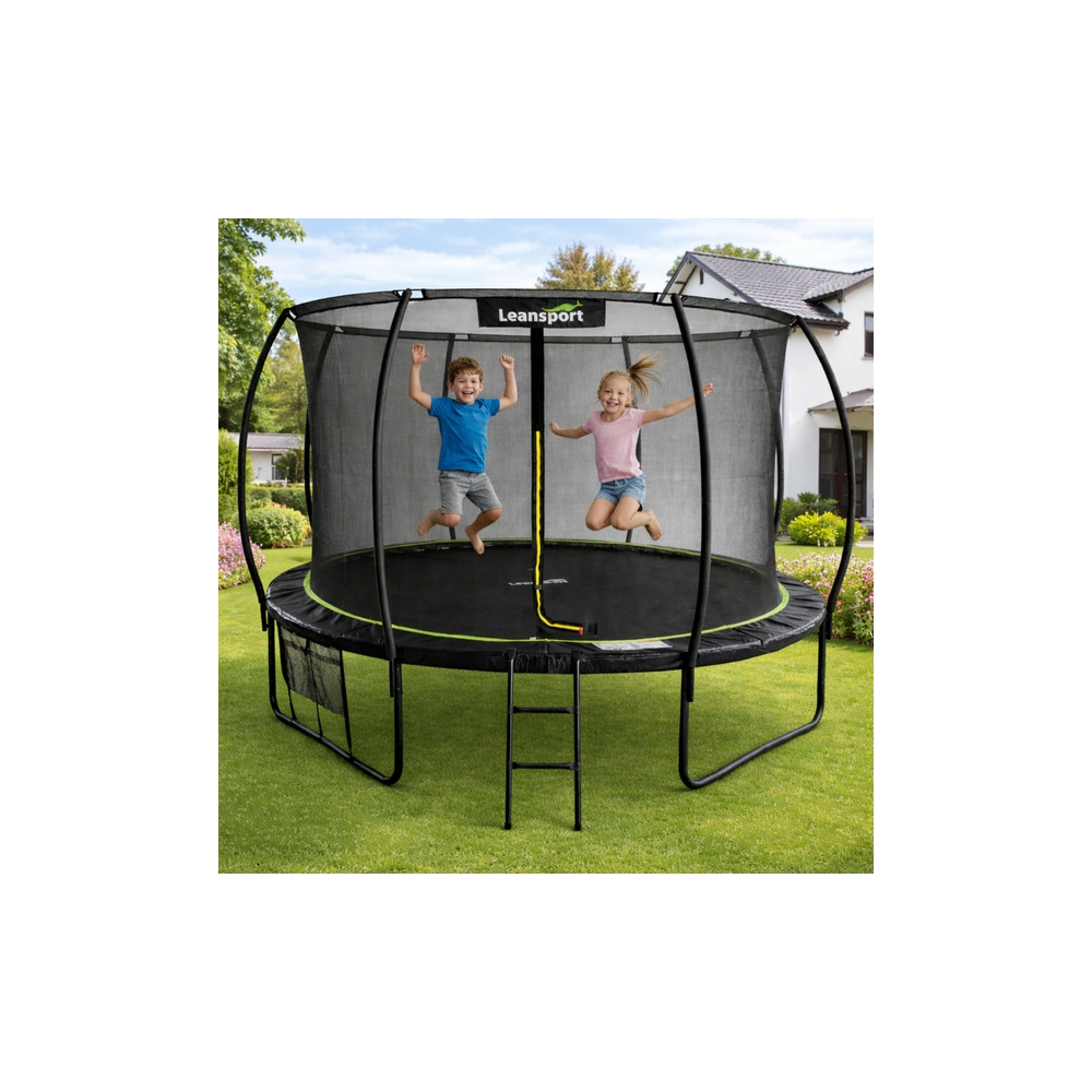Trampolina Ogrodowa LEAN Z Siatką Wewnętrzną Czarno-Zielona 366CM 12FT