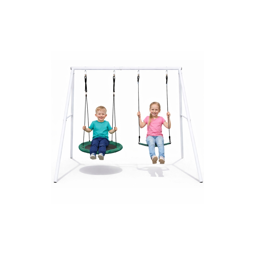 Sodo sūpynės Gando lizdas – 2-in-1 sėdynė su rėmu, baltos spalvos, 210 x 170 cm-Žaislai, Lauko žaislai, Sūpynės-e-vaikas
