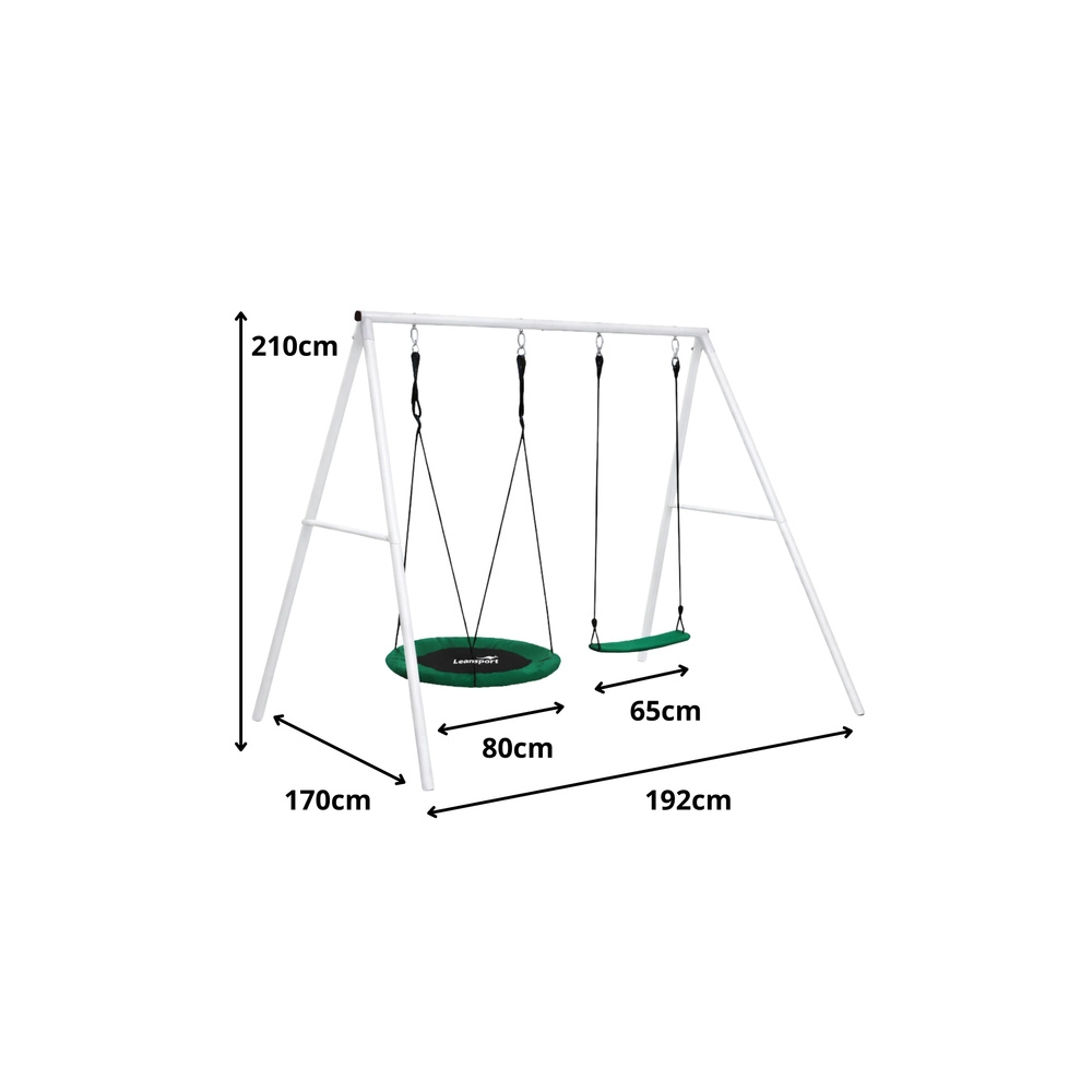Sodo sūpynės Gando lizdas – 2-in-1 sėdynė su rėmu, baltos spalvos, 210 x 170 cm-Žaislai, Lauko žaislai, Sūpynės-e-vaikas