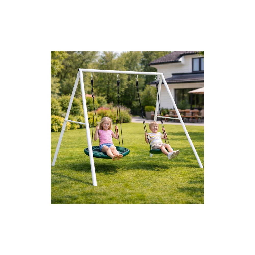 Sodo sūpynės Gando lizdas – 2-in-1 sėdynė su rėmu, baltos spalvos, 210 x 170 cm-Žaislai, Lauko žaislai, Sūpynės-e-vaikas
