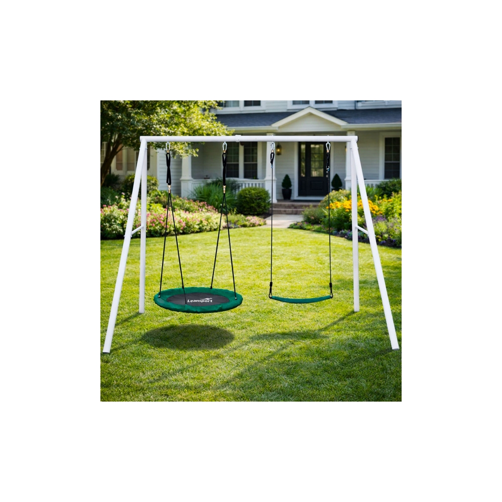Sodo sūpynės Gando lizdas – 2-in-1 sėdynė su rėmu, baltos spalvos, 210 x 170 cm-Žaislai, Lauko žaislai, Sūpynės-e-vaikas