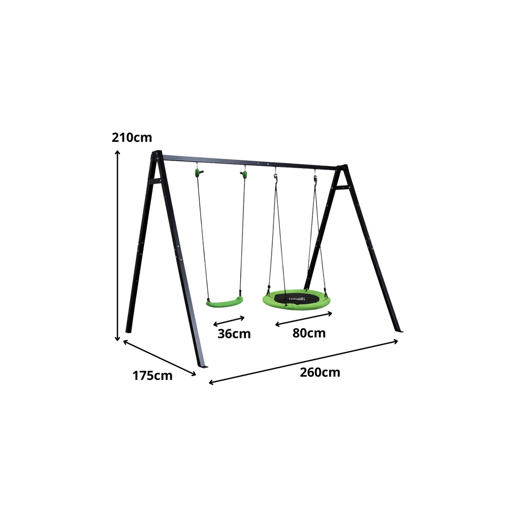 Sodo sūpynės Gando lizdas – 2-in-1 sėdynė su rėmu, juodas rėmas, 260 x 173 cm-Žaislai, Lauko žaislai, Sūpynės-e-vaikas