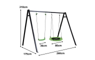 Sodo sūpynės Gando lizdas – 2-in-1 sėdynė su rėmu, juodas rėmas, 260 x 173 cm-Žaislai, Lauko žaislai, Sūpynės-e-vaikas