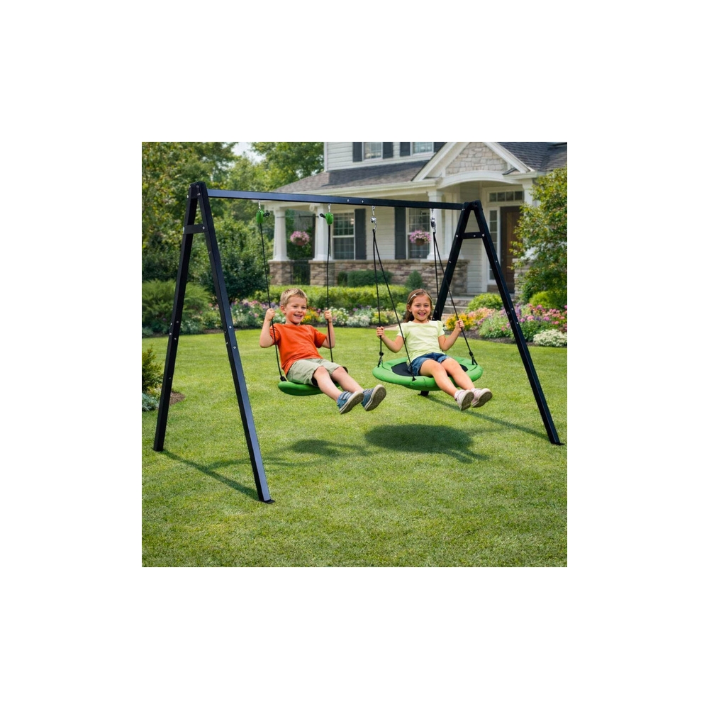 Sodo sūpynės Gando lizdas – 2-in-1 sėdynė su rėmu, juodas rėmas, 260 x 173 cm-Žaislai, Lauko žaislai, Sūpynės-e-vaikas