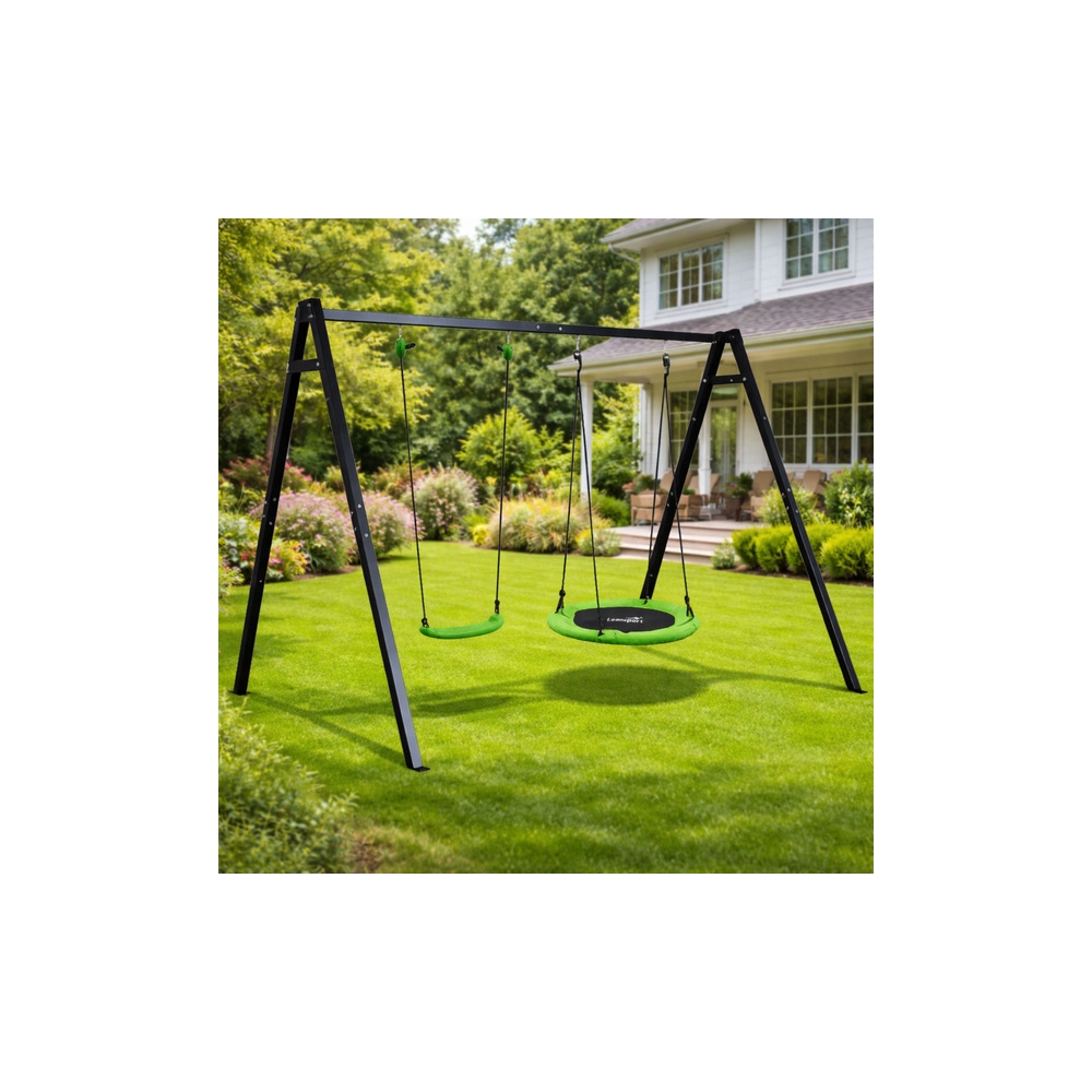Sodo sūpynės Gando lizdas – 2-in-1 sėdynė su rėmu, juodas rėmas, 260 x 173 cm-Žaislai, Lauko žaislai, Sūpynės-e-vaikas
