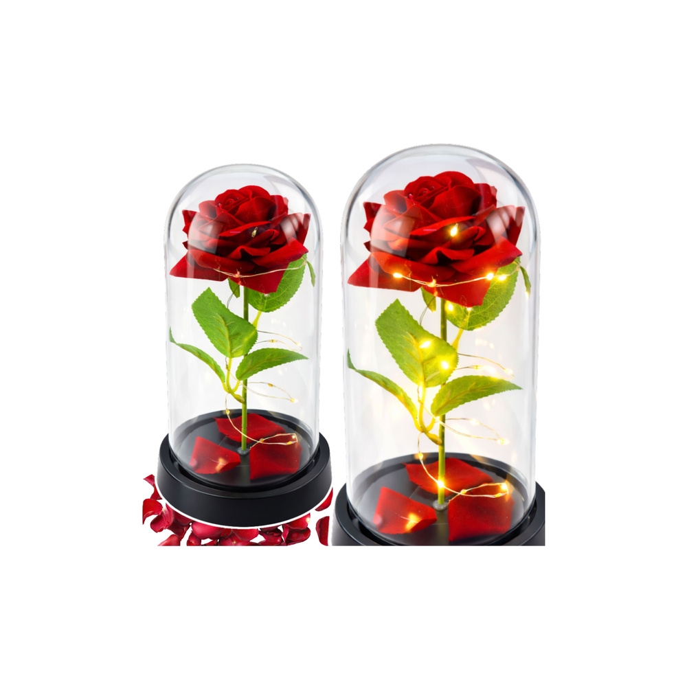 Amžinoji rožė stikliniame kupole su LED apšvietimu Raudona 21,5 x 11 cm-Namai, laisvalaikis, turizmas, Namų apyvokos prekės-e-va