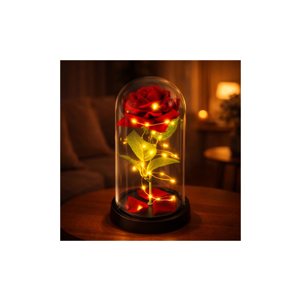 Amžinoji rožė stikliniame kupole su LED apšvietimu Raudona 21,5 x 11 cm-Namai, laisvalaikis, turizmas, Namų apyvokos prekės-e-va