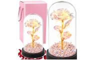 Amžinoji rožė stikliniame kupole su LED kristalų apšvietimu 21,5 x 11 cm