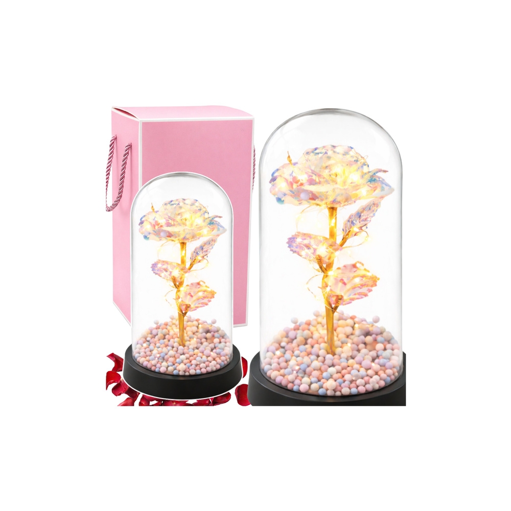 Amžinoji rožė stikliniame kupole su LED kristalų apšvietimu 21,5 x 11 cm-Namai, laisvalaikis, turizmas, Namų apyvokos prekės-e-v