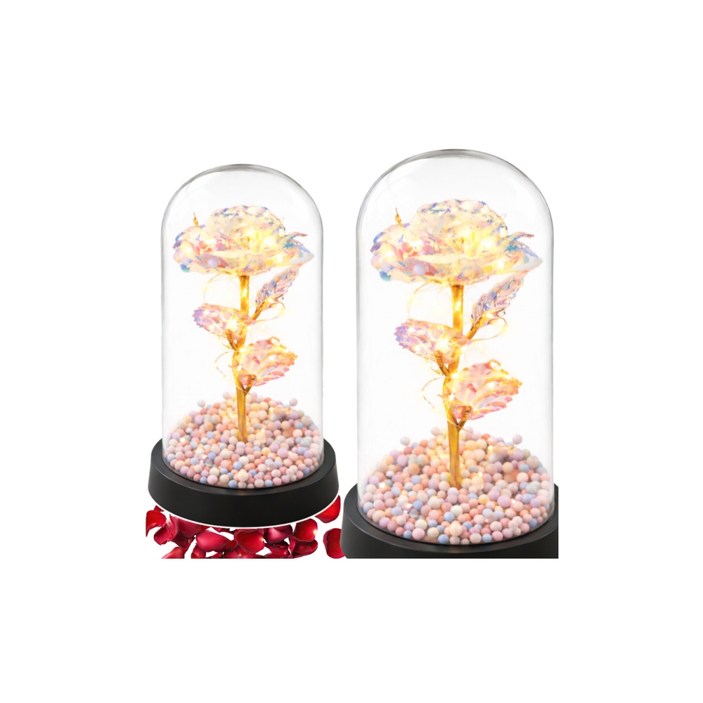 Amžinoji rožė stikliniame kupole su LED kristalų apšvietimu 21,5 x 11 cm-Namai, laisvalaikis, turizmas, Namų apyvokos prekės-e-v
