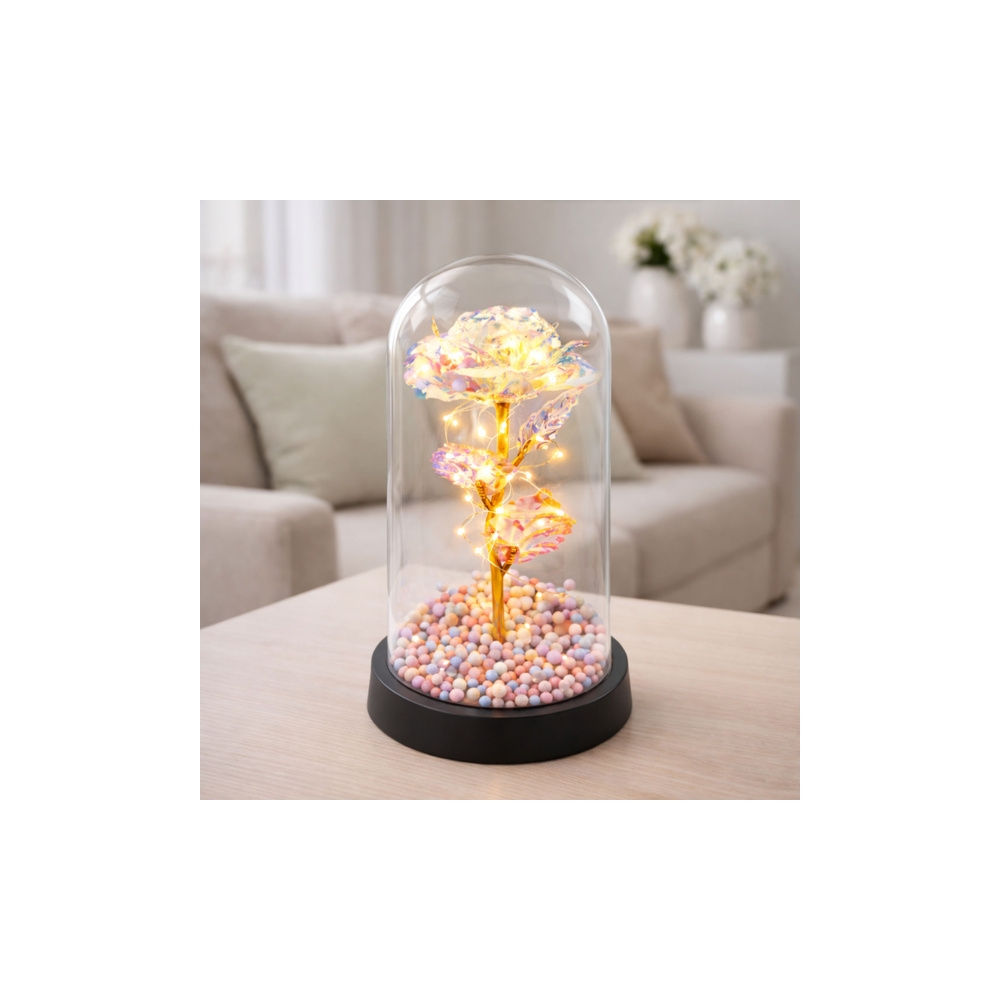 Amžinoji rožė stikliniame kupole su LED kristalų apšvietimu 21,5 x 11 cm-Namai, laisvalaikis, turizmas, Namų apyvokos prekės-e-v