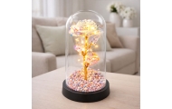 Wieczna Róża W Szklanej Kopule Oświetlenie LED Kryształowa 21,5 x 11 cm