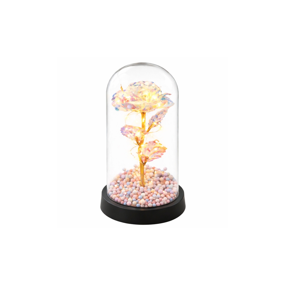 Amžinoji rožė stikliniame kupole su LED kristalų apšvietimu 21,5 x 11 cm-Namai, laisvalaikis, turizmas, Namų apyvokos prekės-e-v