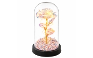 Amžinoji rožė stikliniame kupole su LED kristalų apšvietimu 21,5 x 11 cm