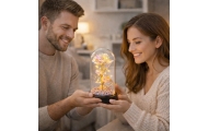Wieczna Róża W Szklanej Kopule Oświetlenie LED Kryształowa 21,5 x 11 cm