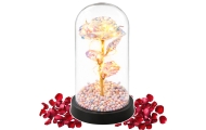 Wieczna Róża W Szklanej Kopule Oświetlenie LED Kryształowa 21,5 x 11 cm