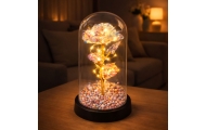 Wieczna Róża W Szklanej Kopule Oświetlenie LED Kryształowa 21,5 x 11 cm