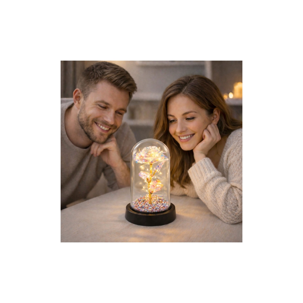 Amžinoji rožė stikliniame kupole su LED kristalų apšvietimu 21,5 x 11 cm-Namai, laisvalaikis, turizmas, Namų apyvokos prekės-e-v