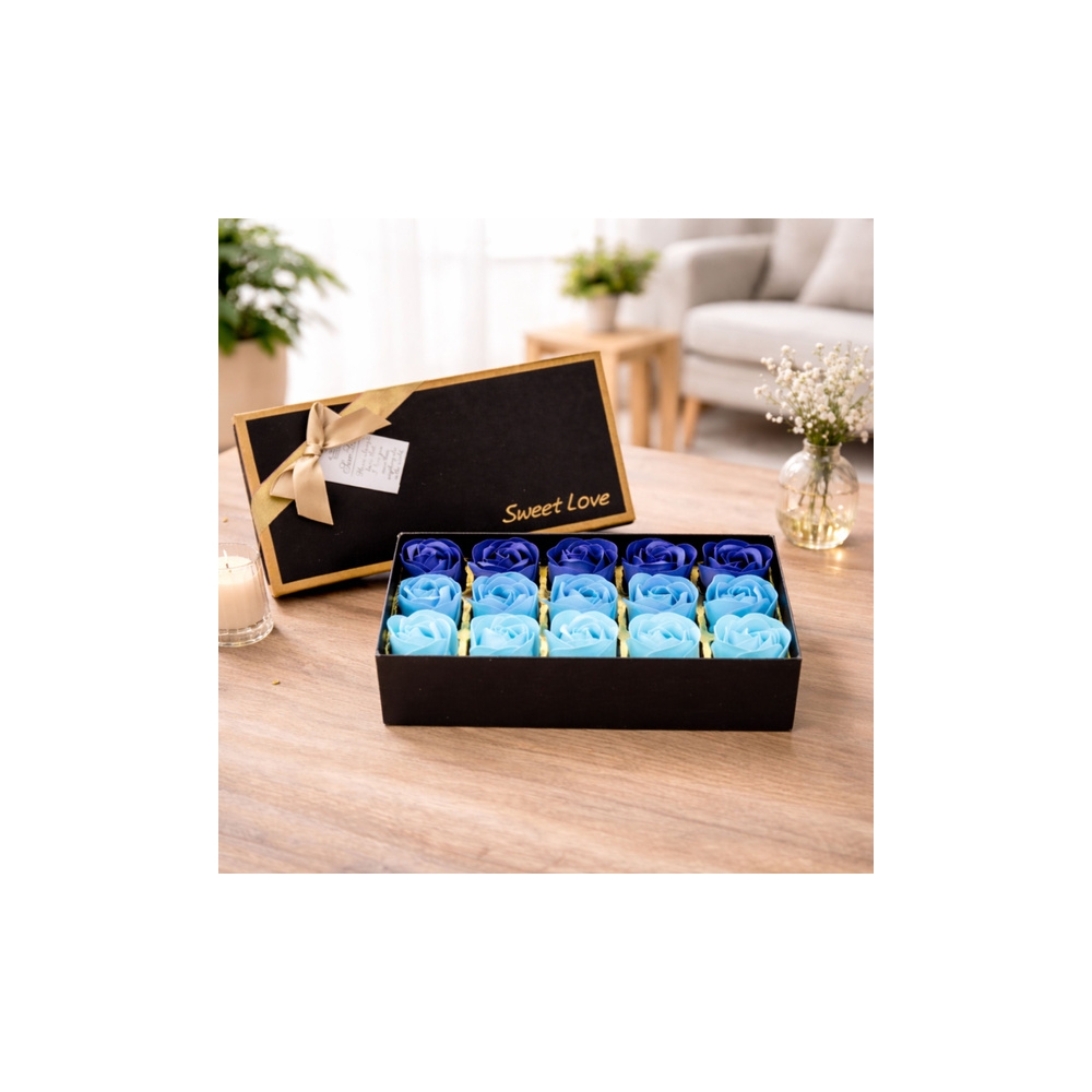 Flower Box Wieczne Pachnące Róże Kwiaty w Pudełku Niebieskie 18 szt.