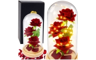 Wieczne Róże W Szklanej Kopule Oświetlenie LED Czerwone 21,5 x 11 cm