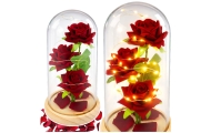 Wieczne Róże W Szklanej Kopule Oświetlenie LED Czerwone 21,5 x 11 cm
