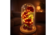 Wieczne Róże W Szklanej Kopule Oświetlenie LED Czerwone 21,5 x 11 cm