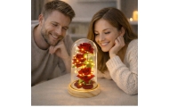 Wieczne Róże W Szklanej Kopule Oświetlenie LED Czerwone 21,5 x 11 cm