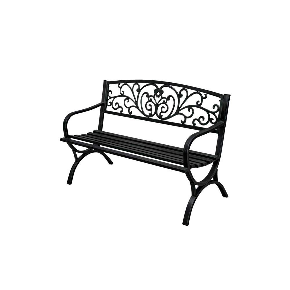 Sodo suoliukas „Taras Ogród Parkowa“ iš metalo su puošniu atlošu, juodos spalvos, 127 cm